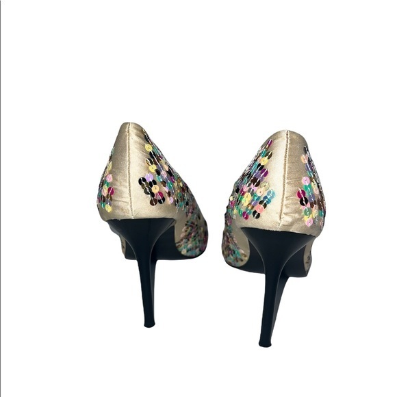 Steve Madden Mystikal Stiletto Heels 8.5 Satin Multi-Color Sequined Pointed Toe - Picture 8 of 13